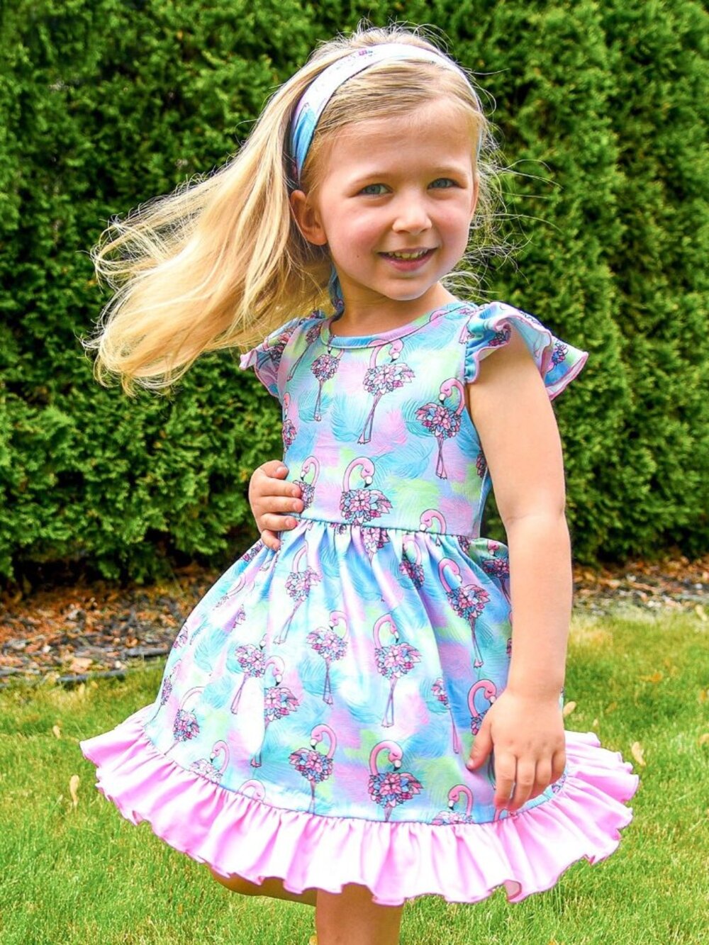 Flowery Flamingo Girl Dress